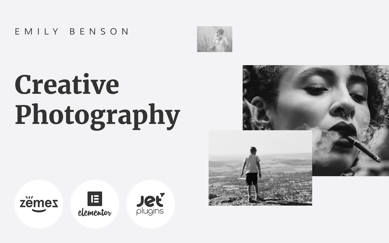 Responzivní WordPress motiv "Emily Benson - Photography One page Black&White Elementor" #84654