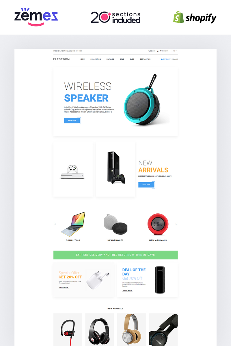 "Elestorm - Electronics Store eCommerce Clear" 响应式Shopify模板 #84734