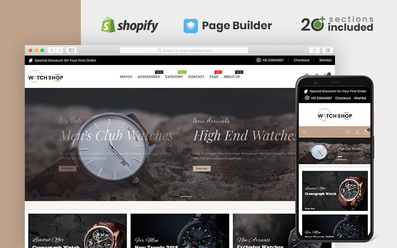 Shopify Theme namens "Watch Store" #84702