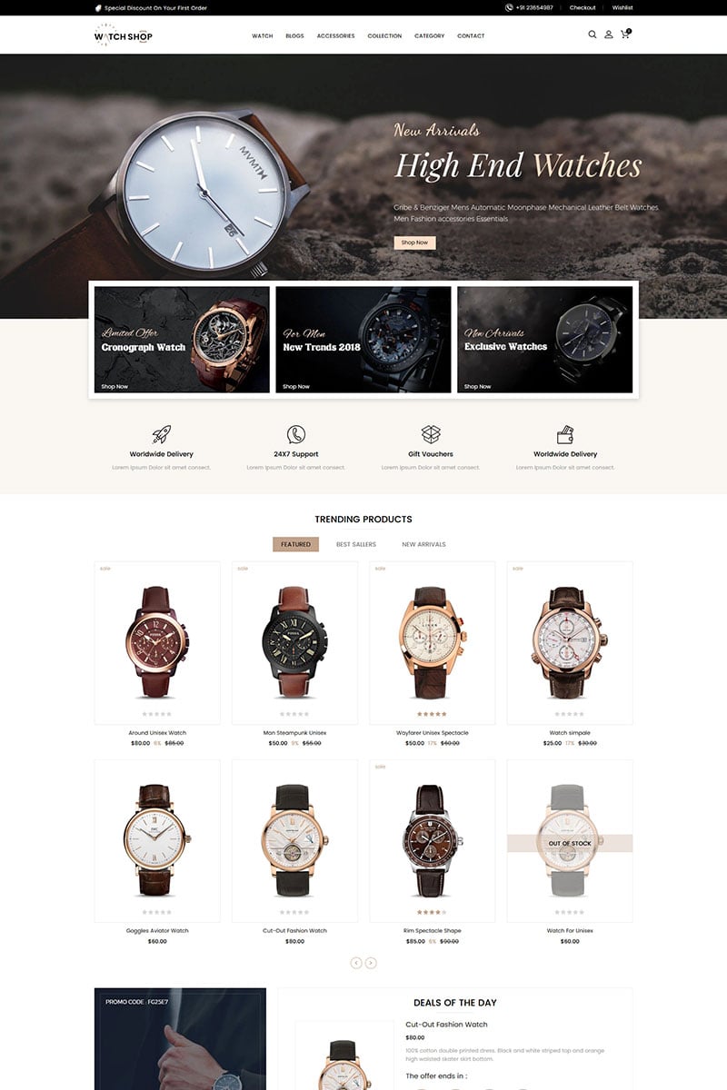 Shopify Theme namens "Watch Store Responsive" #84702