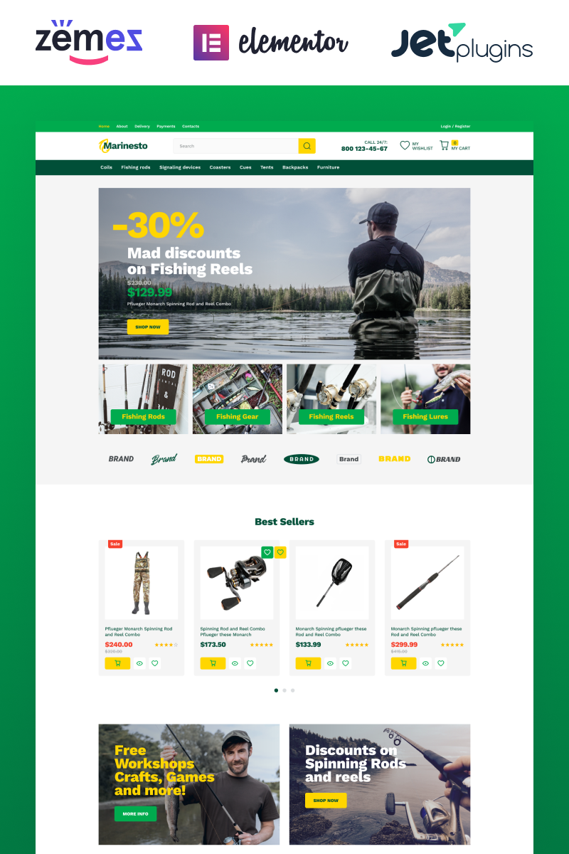 Tema WooCommerce Responsive #84744 "Marinesto - Fishing ECommerce Classic Elementor" - screenshot
