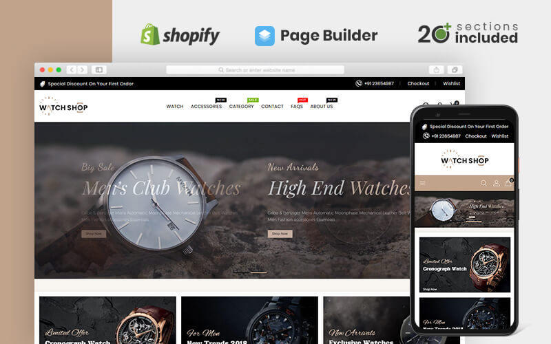 "Watch Store" 响应式Shopify模板 #84702