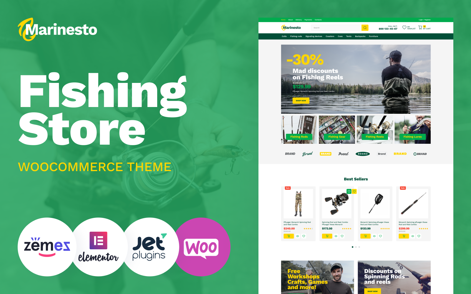 WooCommerce Theme namens "Marinesto - Fishing ECommerce Classic Elementor" #84744