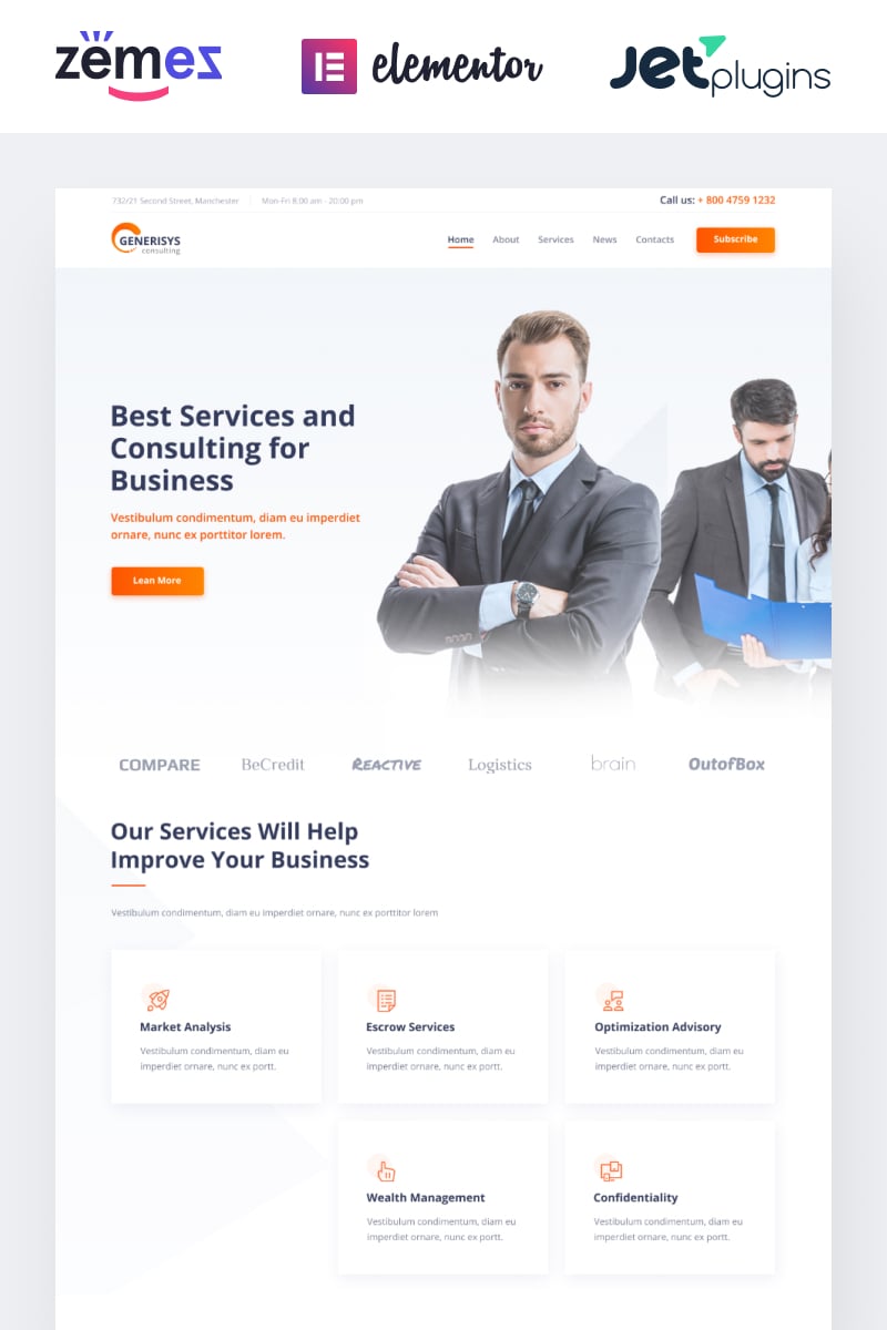 Tema De WordPress "Generisys - Business Consulting Multipurpose Classic Elementor" #84989 - captura de pantalla