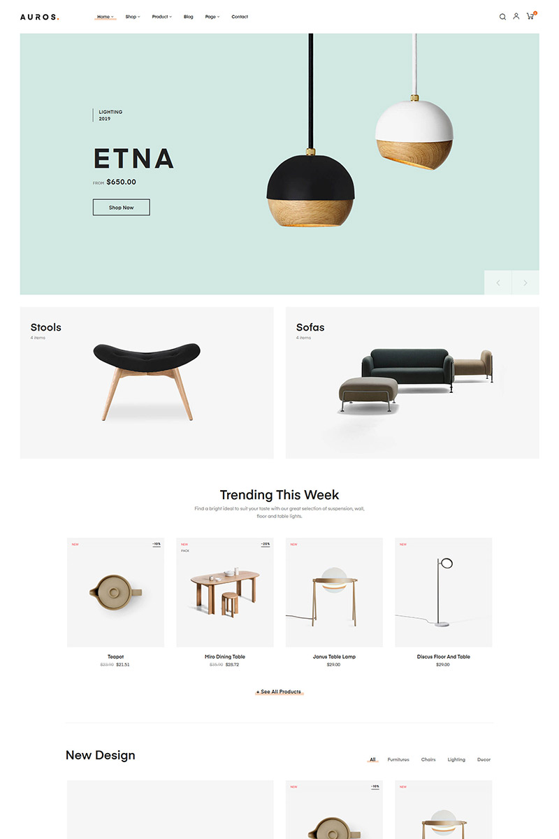 "Auros - Furniture & Home Decor" PrestaShop Thema №85129 - screenshot