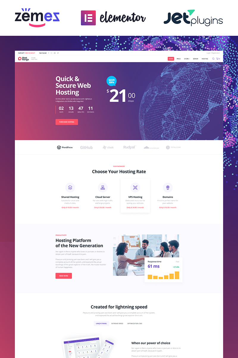 Host Rongo - Hosting Store ECommerce Modern Elementor Tema WooCommerce №85122 - captura de tela
