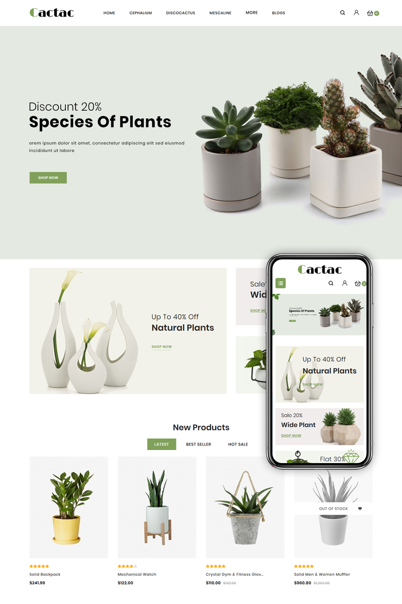 Responsywny szablon OpenCart Cactac - Plant Shop #85111