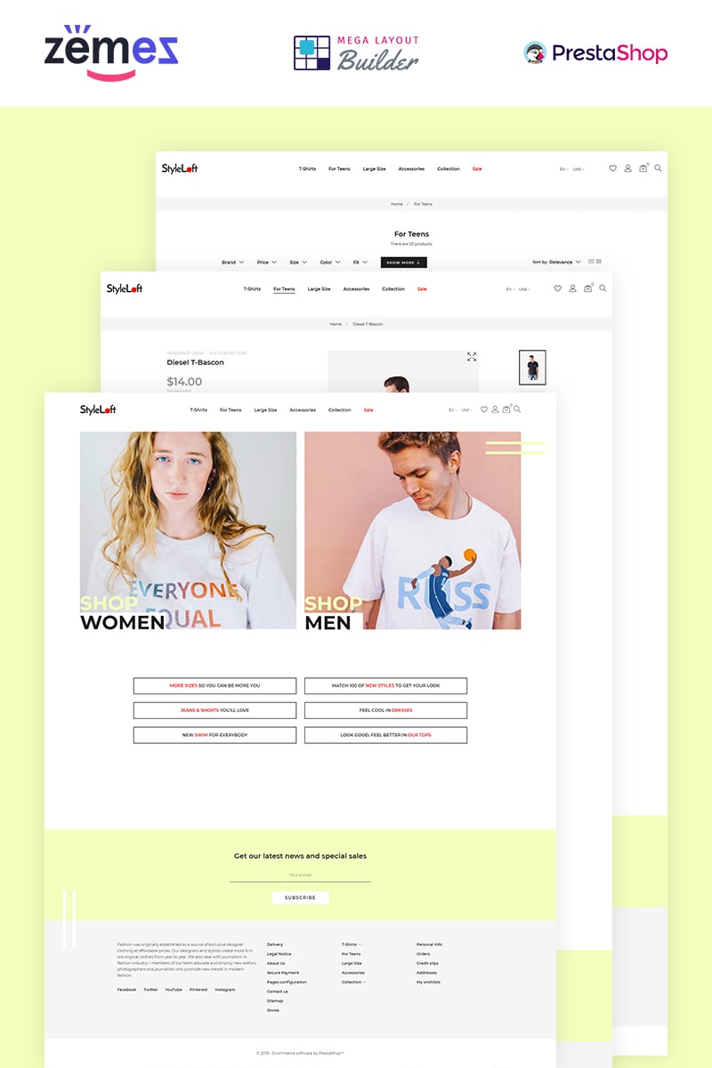 "StyleLoft - T-Shirts Store Ecommerce Bootstrap Clean" thème PrestaShop adaptatif #85186 - screenshot