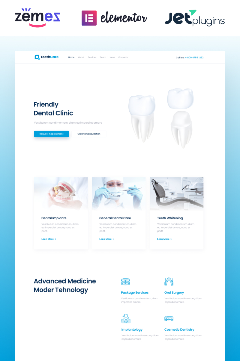 TeethCare - Dentistry Classic Elementor WordPress Theme