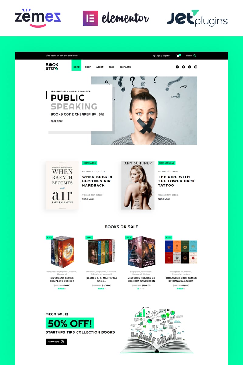 Tema WooCommerce "BookSto - Bookstore ECommerce Modern Elementor" #85139