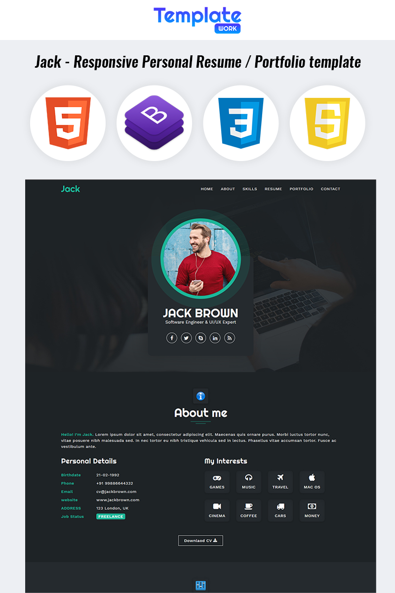 Jack - Personal Resume Portfolio Landing Page Template