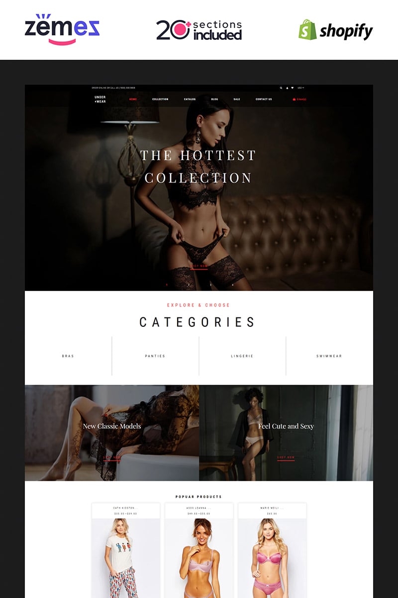 Responsywny szablon Shopify Under+Wear - Lingerie Store #85219 - zrzut ekranu