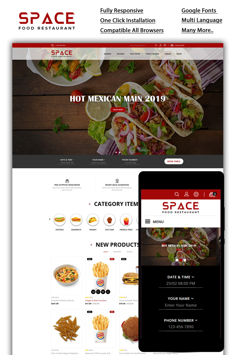 Reszponzív Space - Food Restaurant OpenCart sablon 85236