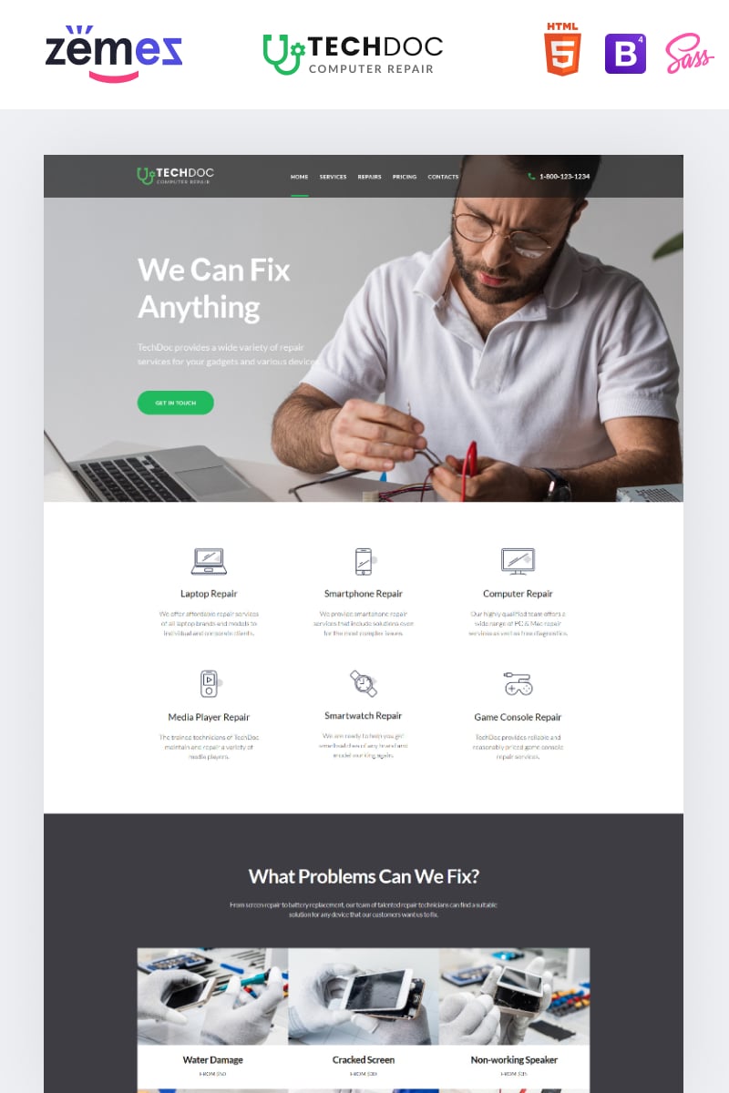 Landing Page Template namens "TechDoc - Computer Repair Modern HTML" #85384