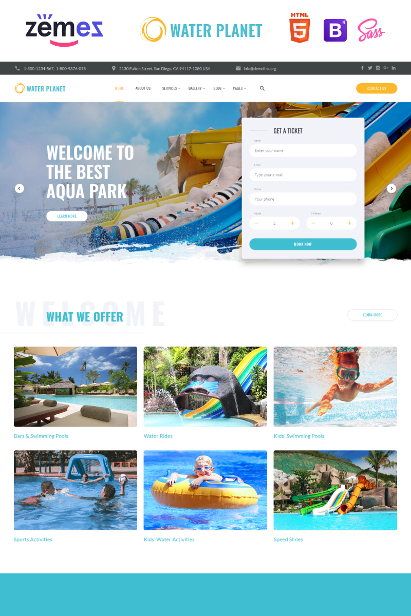 Responsive Water Planet - Amusement Park Creative Multipage HTML Web Sitesi #85330