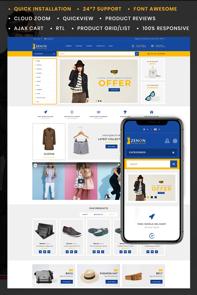 "Zenon Fashion Store" - адаптивний OpenCart шаблон №85400