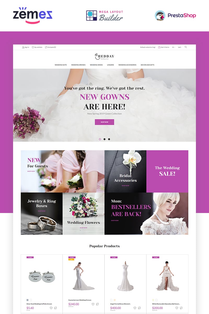 Tema De PrestaShop "Hedday- Wedding Responsive Template" #85591 - captura de pantalla