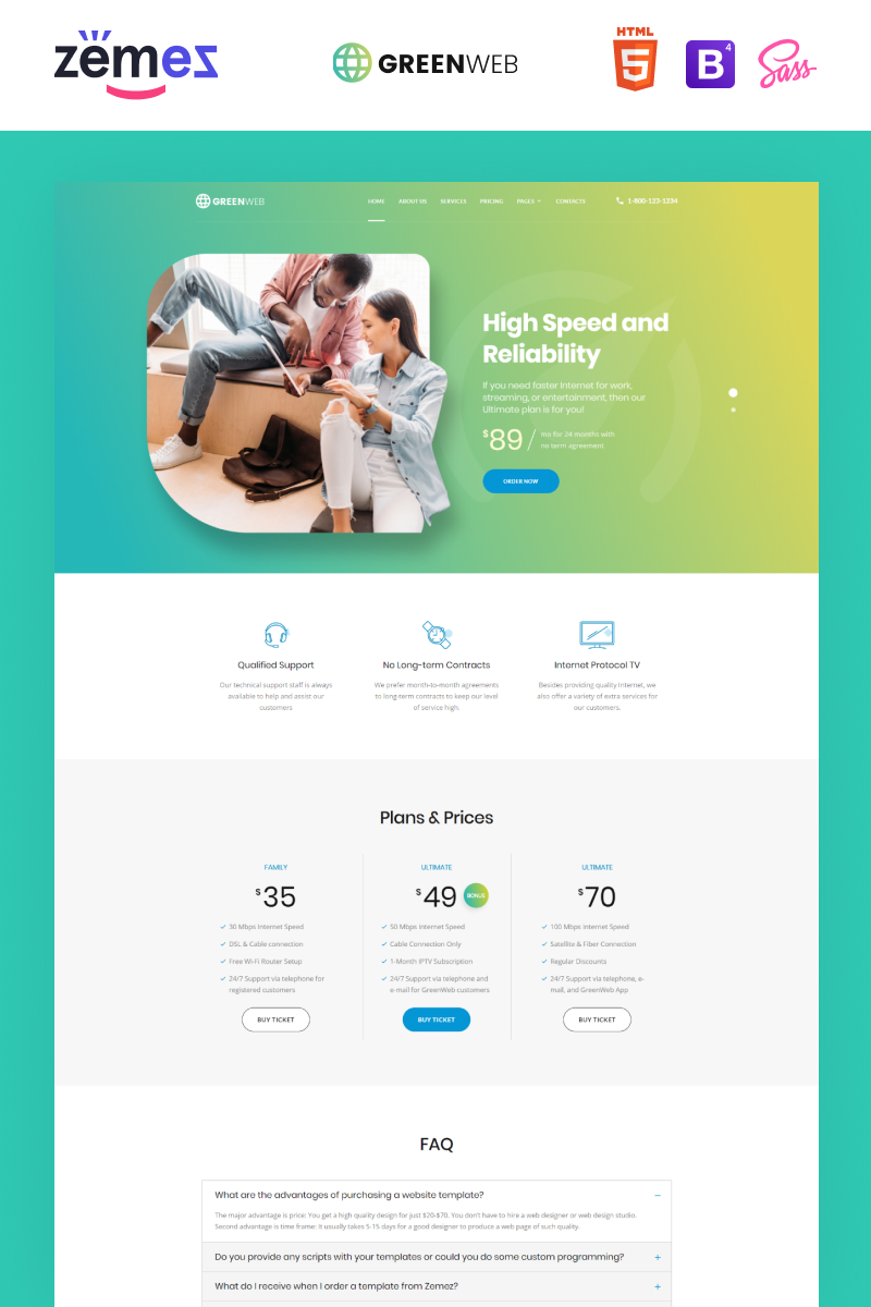 "Green Web - Internet Provider Multipage Creative HTML" modèle web adaptatif #85748