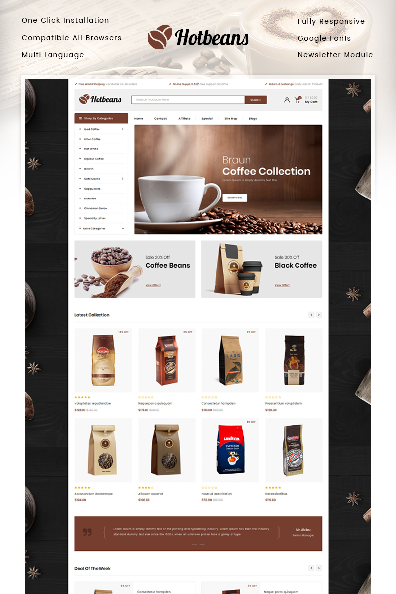 Hotbeans - Coffee Store OpenCart Template