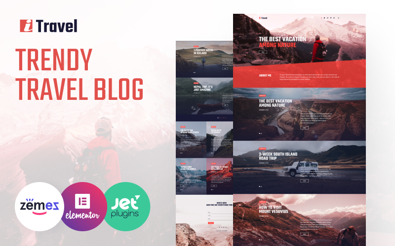 Responzivní WordPress motiv "ITravel - Trendy Travel Blog Website Template for Elementor builder" #85752