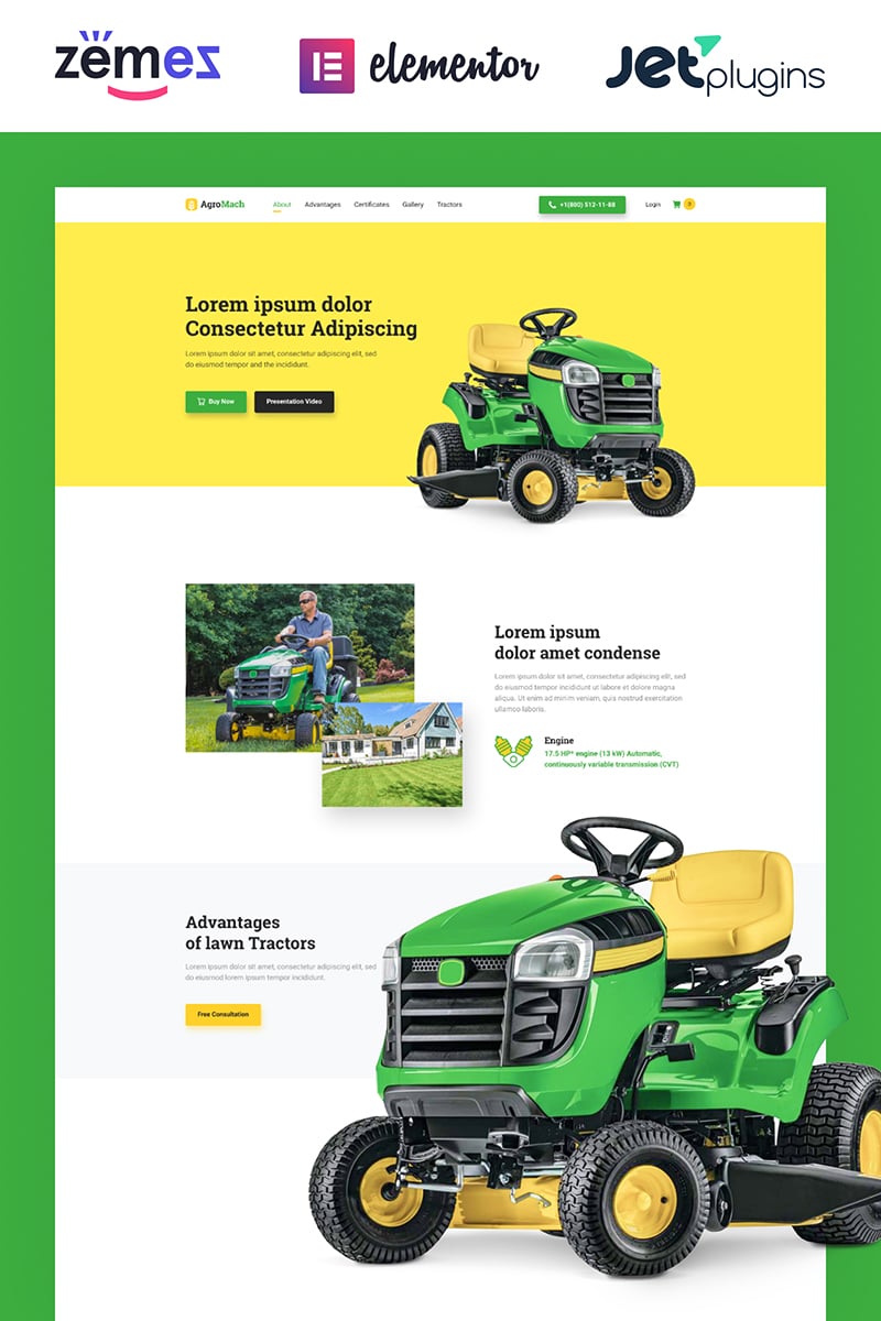 "AgroMach - Agricultural Machinery with the Online Store" Responsive WooCommerce Thema №85949 - screenshot