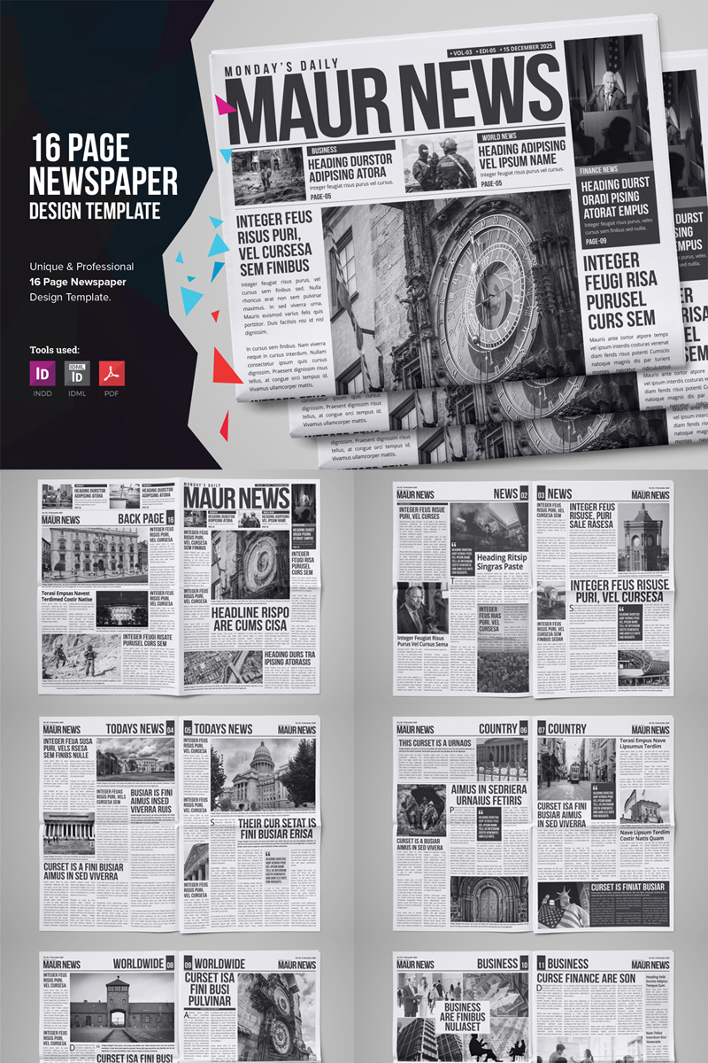 newsvibe 16 page newspaper design corporate identity template newspaper design template