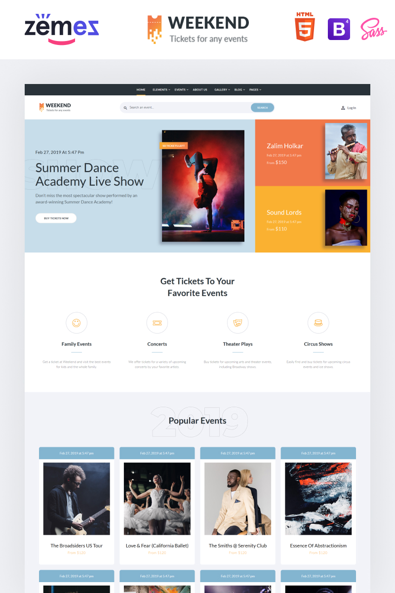 Responsive Weekend - Tickets Multipage Creative HTML Web Sitesi #86057