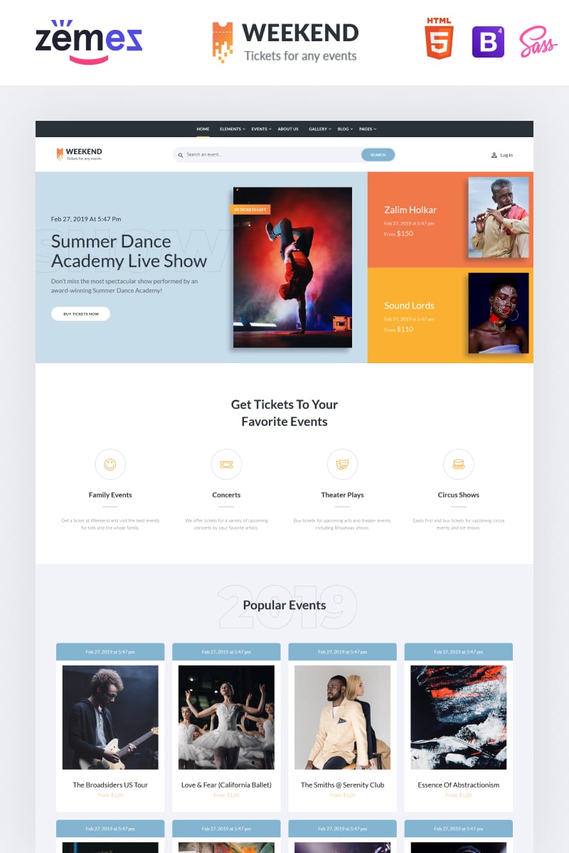 Website Vorlage namens "Weekend - Tickets Multipage Creative HTML" #86057