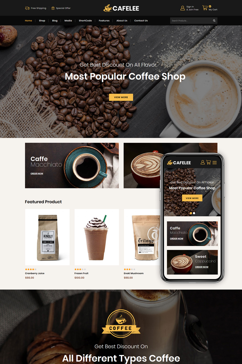 WooCommerce Theme namens "Cafelee - Food & Restaurant Store" #86038