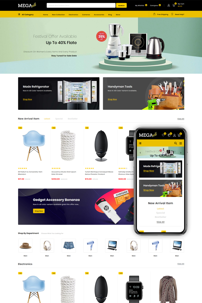 "MegaSell - Multipurpose Store" - адаптивний Shopify шаблон №86130