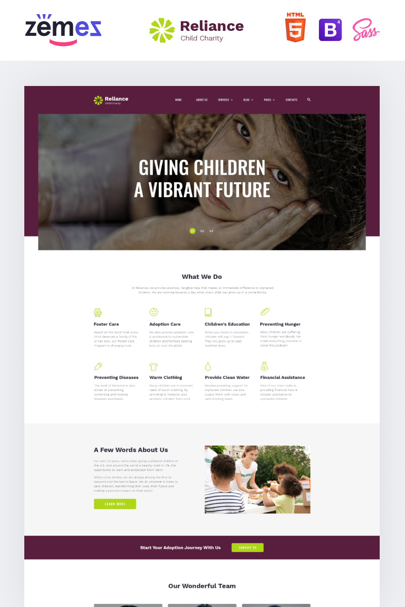 Reszponzív Reliance - Kids Charity Multipage Modern HTML Weboldal sablon 86103