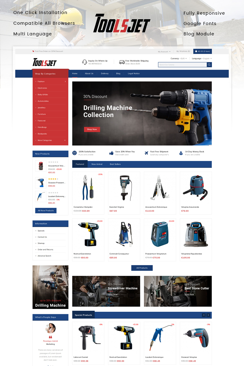 "Toolsjet - Hardware Store" - адаптивний PrestaShop шаблон №86161