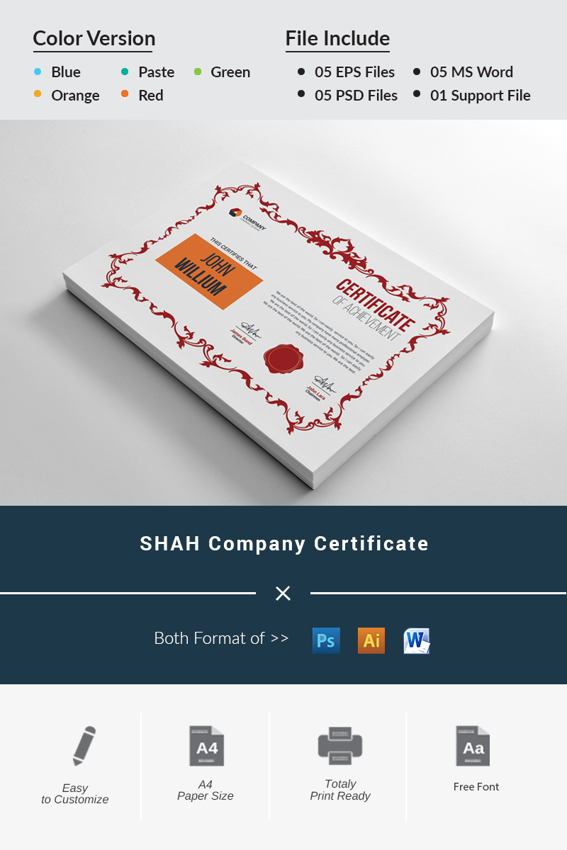 SHAH Company Certificate Template