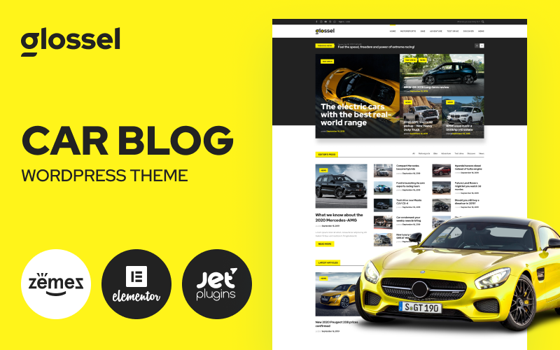 Glossel - Car Blog Website Template based on WordPress Elementor Theme WordPress Theme