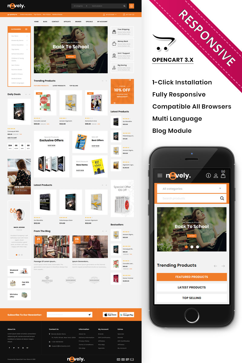 "Novely - The Book Store" Responsive OpenCart Template №86294 - screenshot