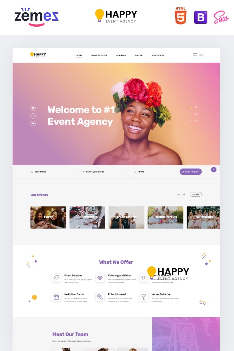 Responsywny szablon Landing Page Happy - Event Agency HTML #86221 - zrzut ekranu