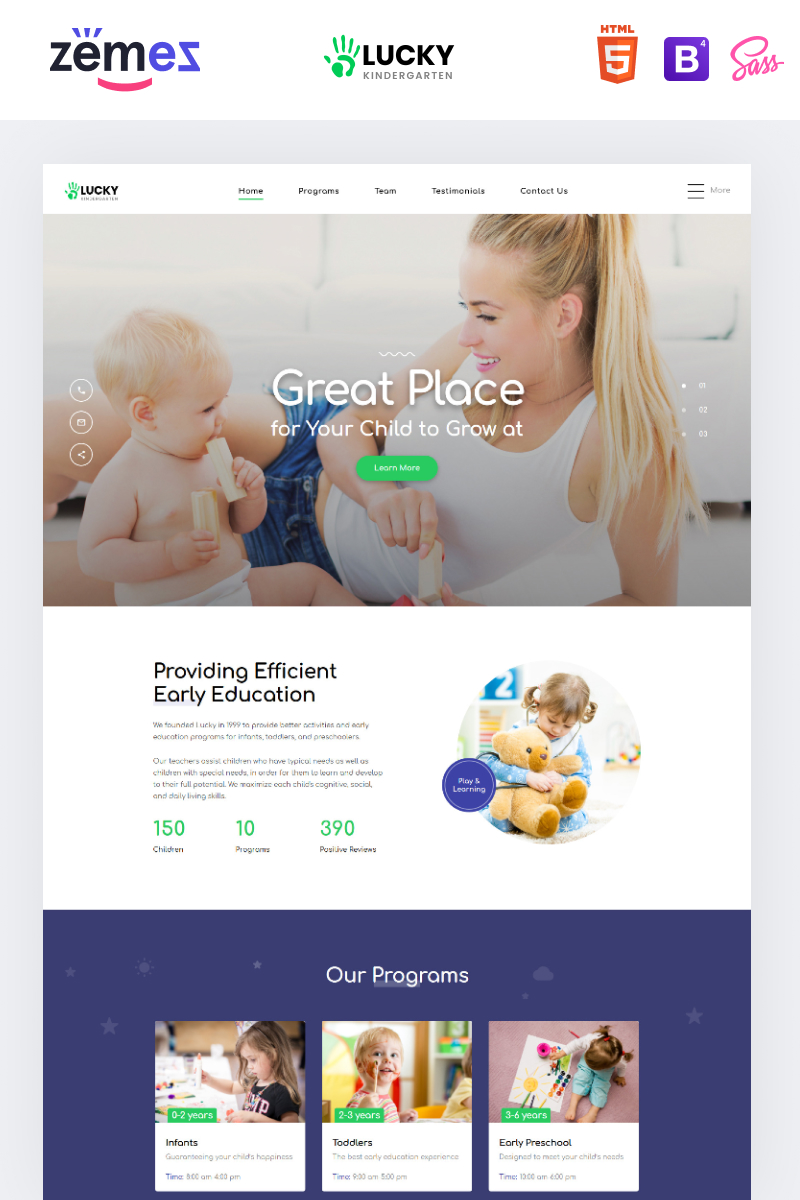 Responsywny szablon Landing Page Lucky - Kindergarten Clean HTML #86257 - zrzut ekranu