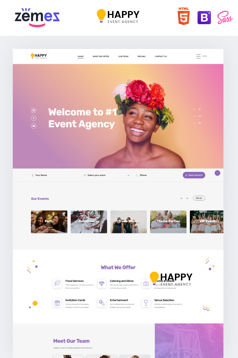Template di Landing Page Responsive #86221 "Happy - Event Agency HTML" - screenshot