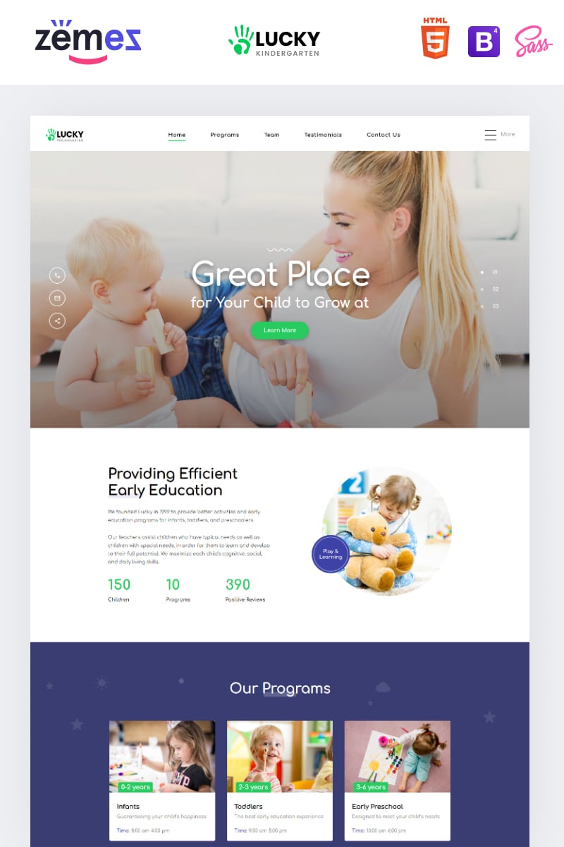 Template di Landing Page Responsive #86257 "Lucky - Kindergarten Clean HTML" - screenshot