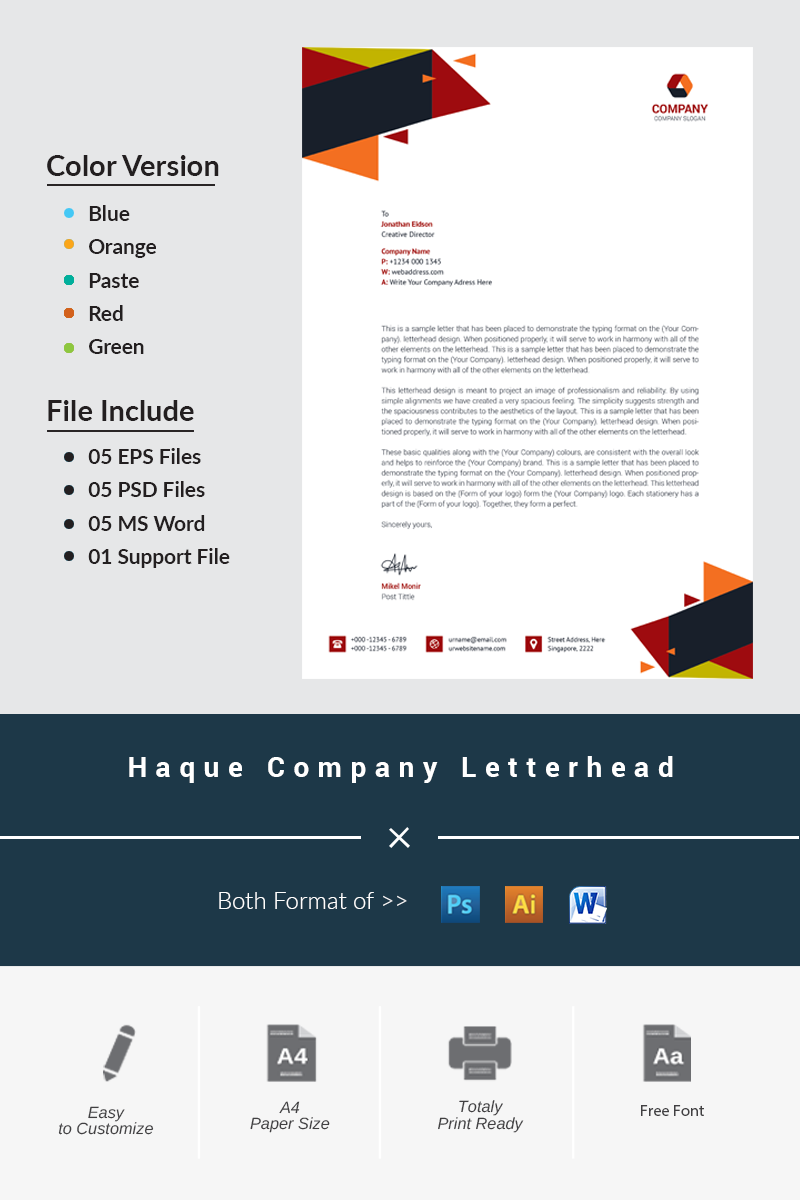 Haque Company Letterhead - Corporate Identity Template