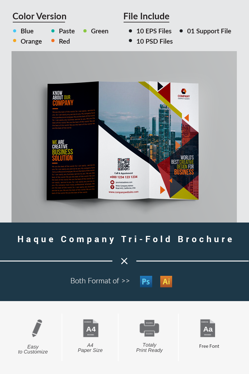 Haque Company Tri-Fold Brochure - Corporate Identity Template