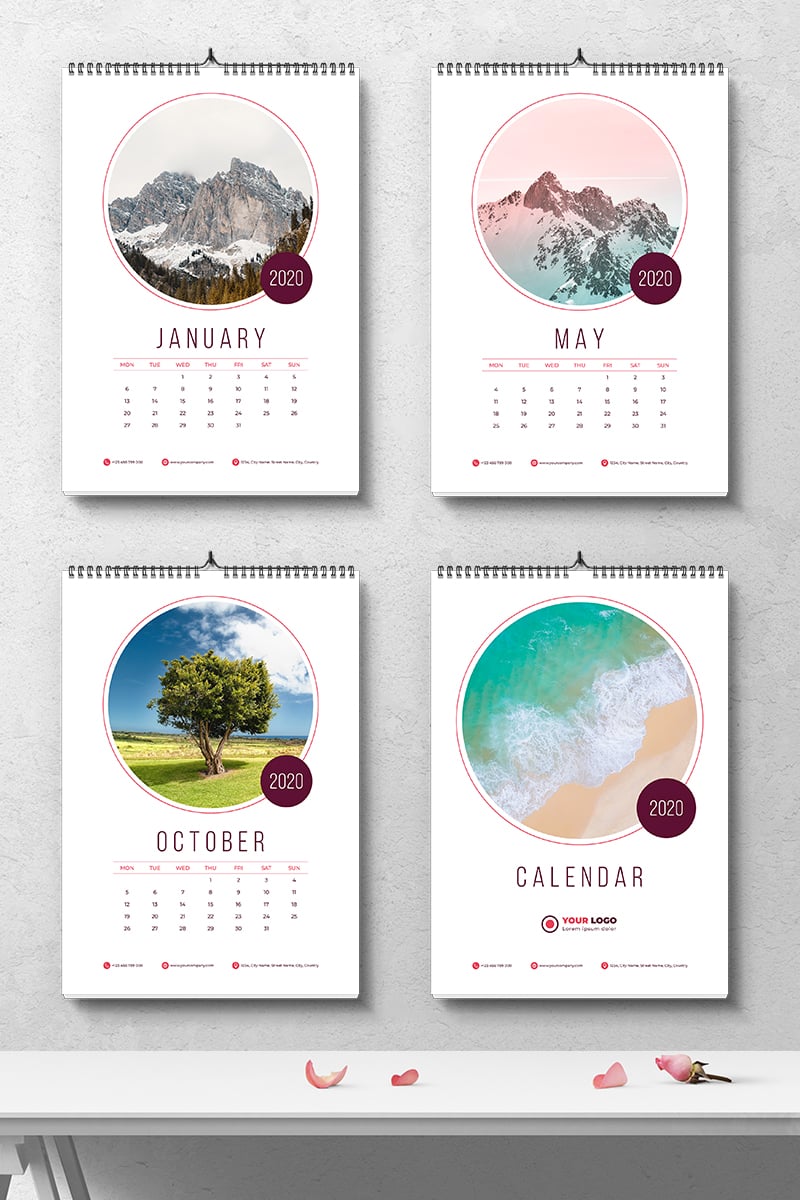 Creative Wall Calendar 2020 With Circle Placeholder Images Planner 86505