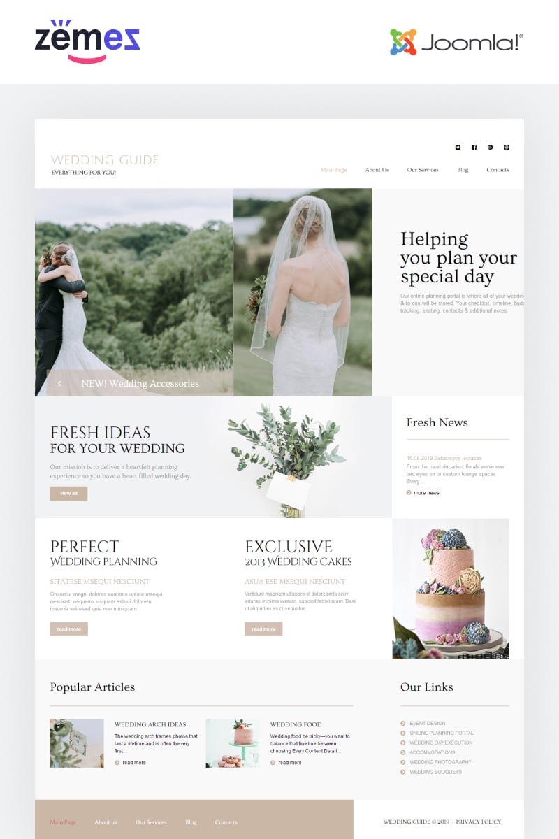 "Wedding Guide - Wedding Planner Multipage Stylish" Responsive Joomla Template №86521 - screenshot