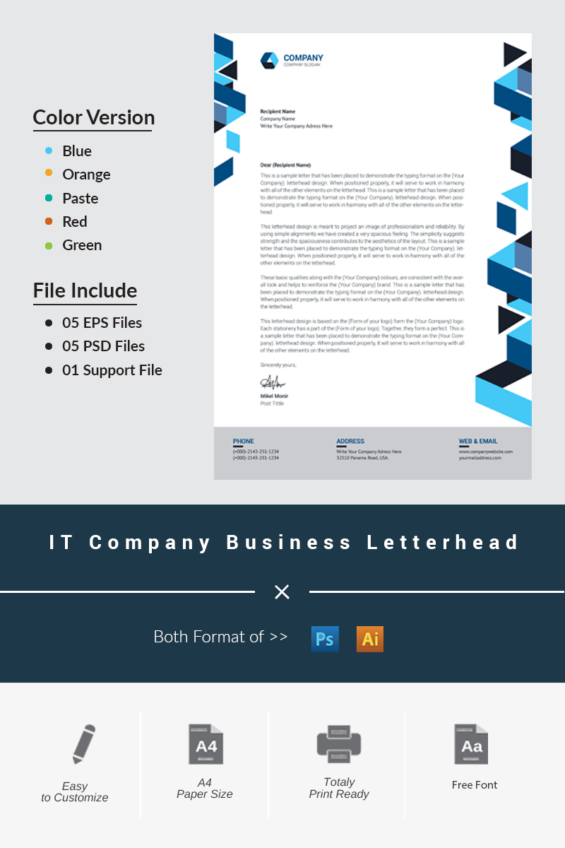 IT Company Business Letterhead - Corporate Identity Template