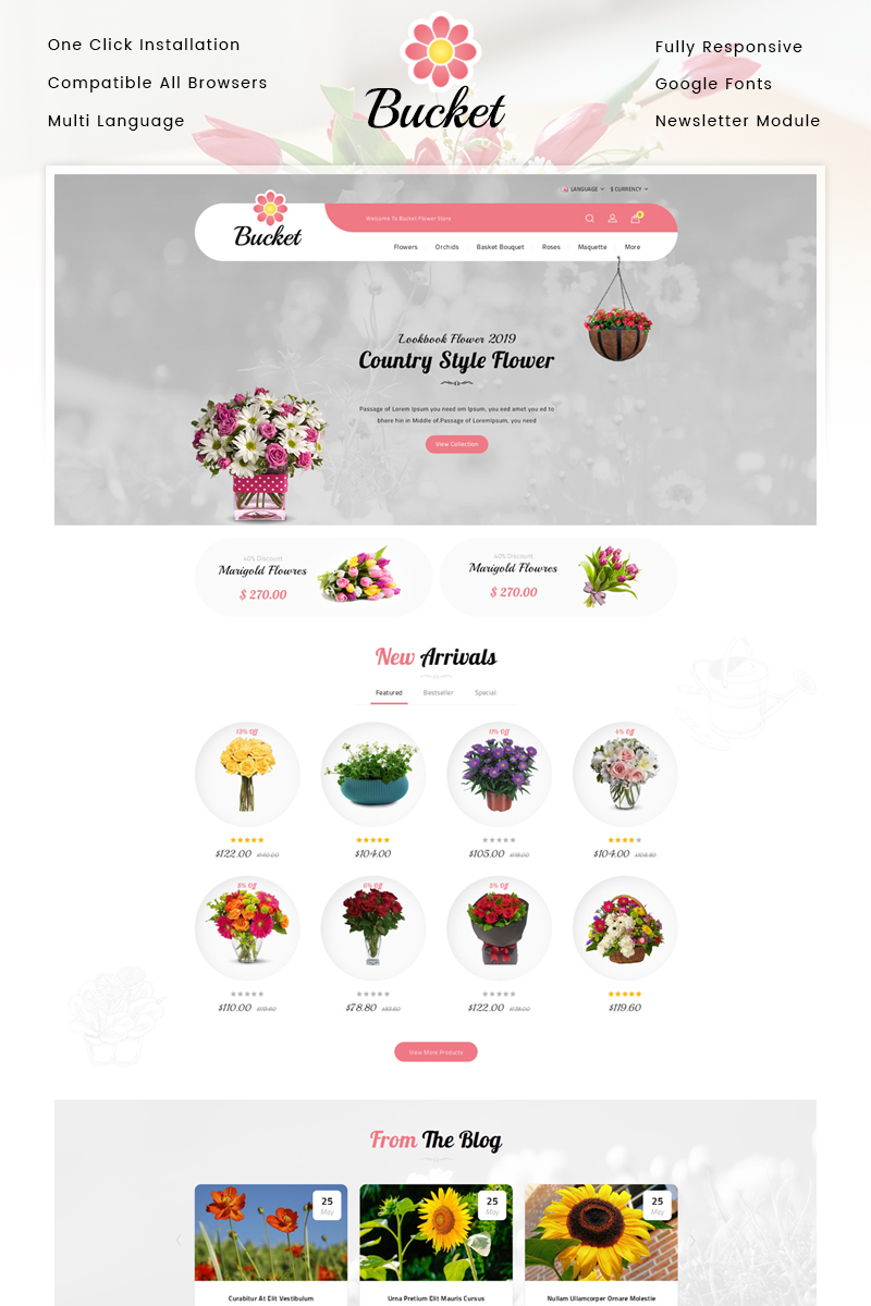 OpenCart Vorlage namens "Bucket Flowers Store" #86642