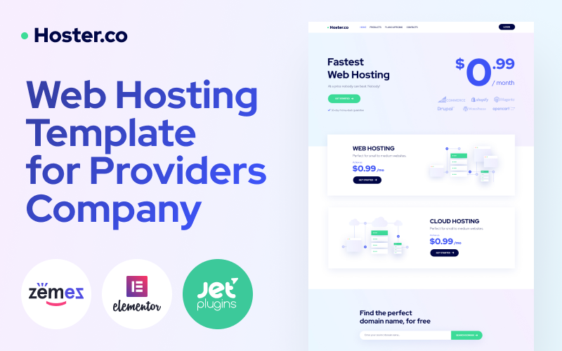 Hoster.co - Web Hosting Template for Providers Company with WordPress Elementor Theme WordPress Theme