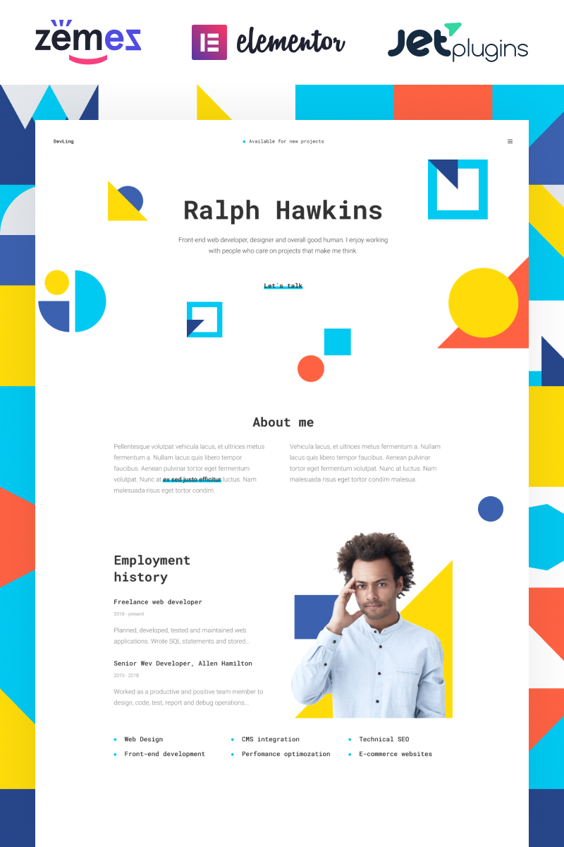 "Devling - Portfolio Website for Developer" Responsive WordPress thema №86943 - screenshot