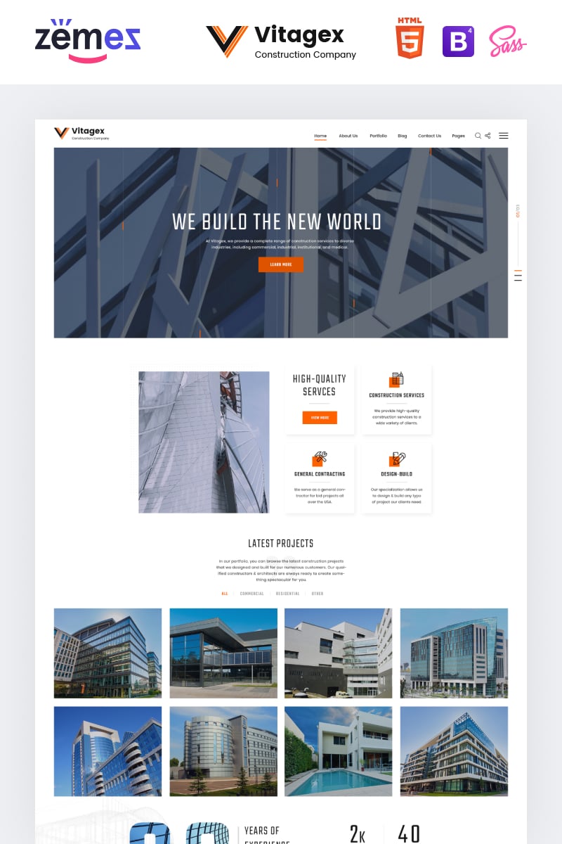 Tema Siti Web Responsive #86973 "Vitagex - Construction Company Multipage Modern HTML" - screenshot