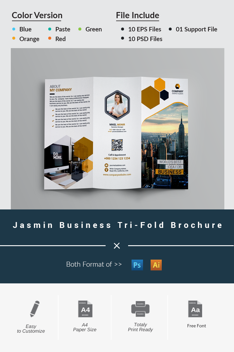 Jasmin Business Tri-Fold Brochure - Corporate Identity Template