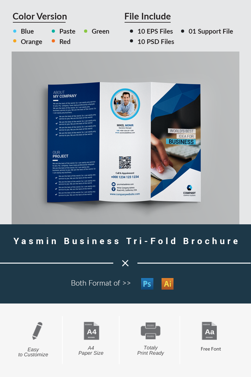 Yasmin Business Tri-Fold Brochure - Corporate Identity Template
